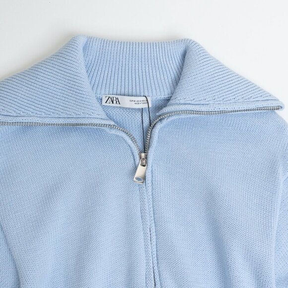 Zara Cropped Sweater Half Zip Light Blue Cotton Relaxed - Picture 4 of 10